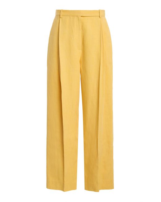 Calvin Klein Yellow Cali Mid-Rise Linen-Blend Wide-Leg Pants