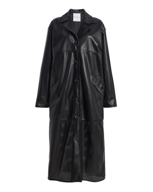 Brandon Maxwell Black The Beck Perforated Leather Driving Coat