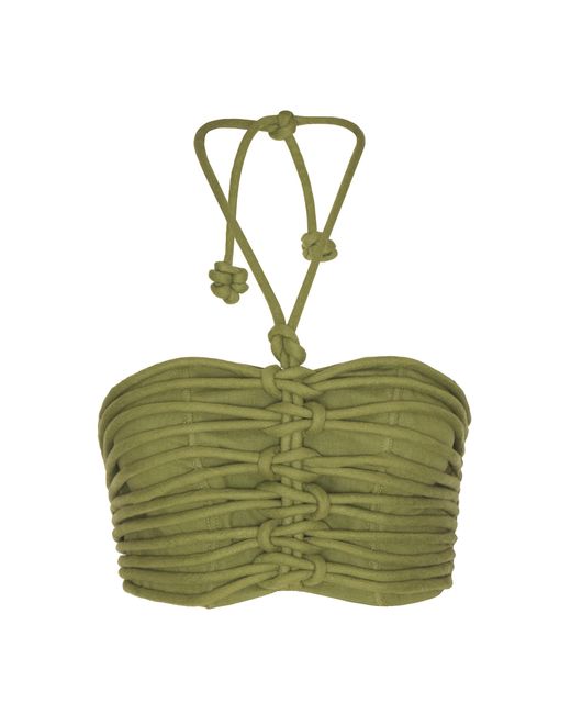 ANDRES OTALORA Green Ayla Knotted Linen Crop Top