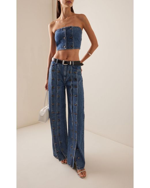 ROTATE BIRGER CHRISTENSEN Blue Button-detailed Denim Top