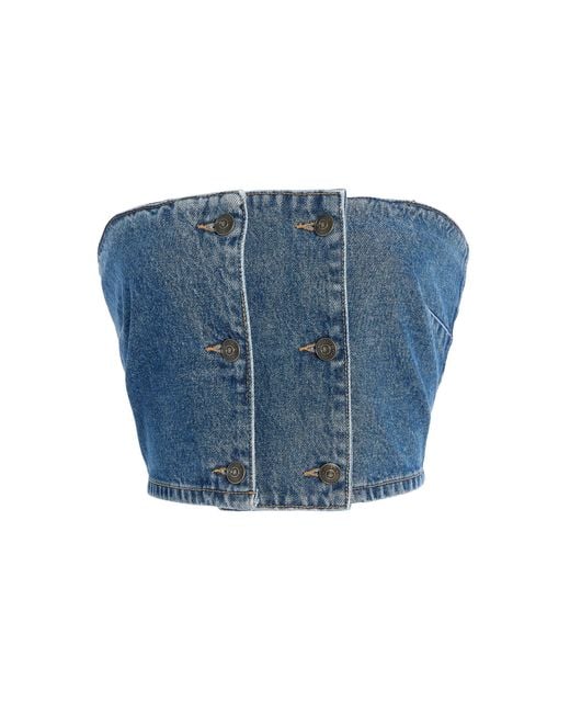 ROTATE BIRGER CHRISTENSEN Blue Button-detailed Denim Top