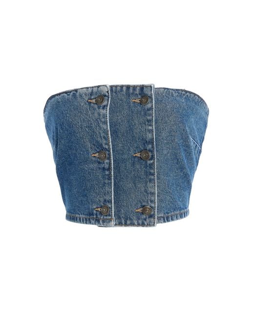 ROTATE BIRGER CHRISTENSEN Blue Button-detailed Denim Top