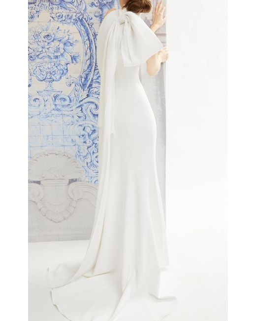 Carolina Herrera Bridal White Iris Bow-detailed Crepe Halterneck Gown