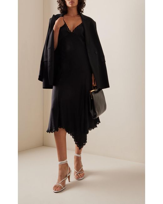 Isabel Marant Black Ayrich Lace-trimmed Silk Midi Dress