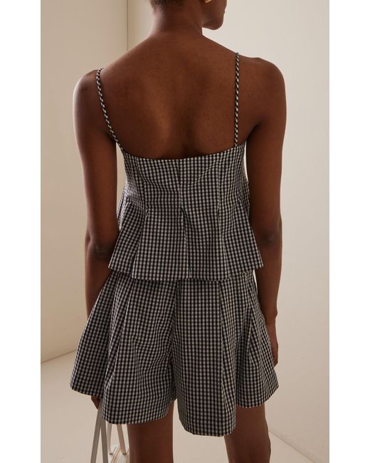 Sea Blue Neci Tie-Front Gingham Cotton Tank Top