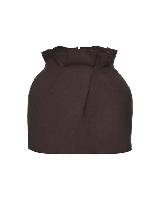 Magda Butrym Brown Paperbag-Waist Linen-Blend Mini Skirt