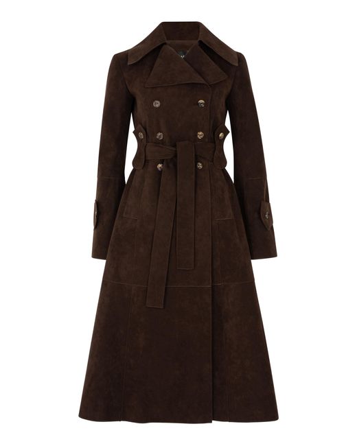 A.W.A.K.E. MODE Brown Belted Faux Suede Trench Coat