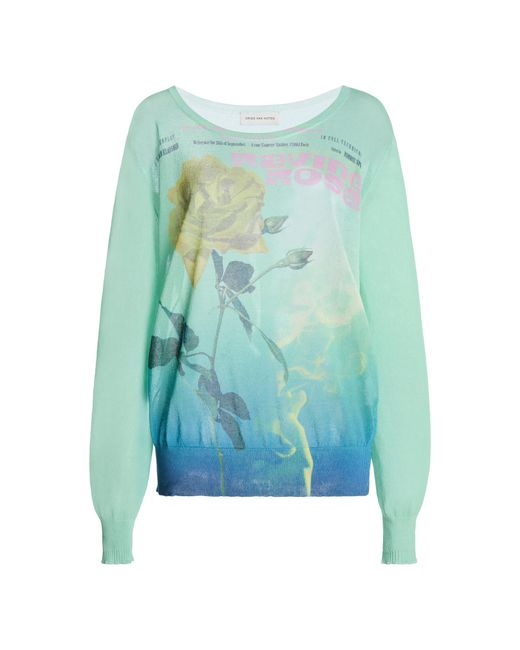 Dries Van Noten Blue Tasmoon Rose-Printed Cotton-Blend Sweater