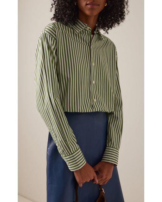 Comme Si Green La Classica Striped Cotton-Poplin Shirt