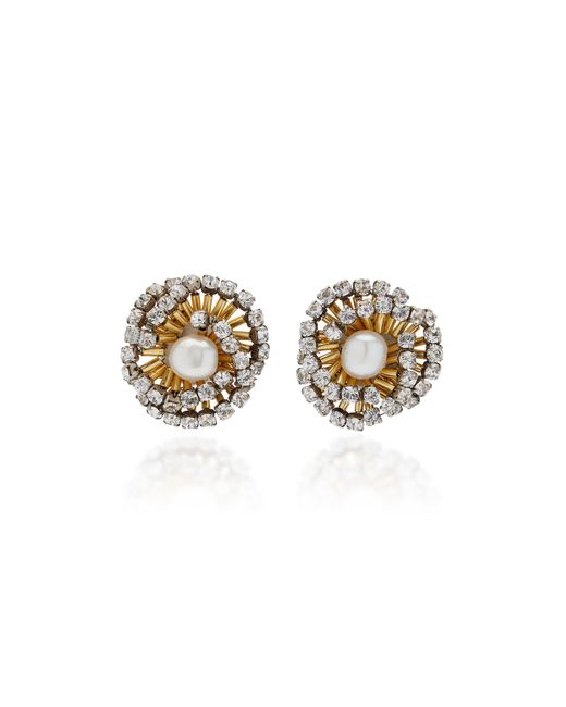 Oscar de la Renta White Galaxy 14k Gold-plated Pearl, Crystal Earrings