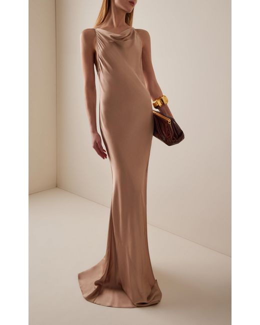 LAPOINTE Natural Satin Halter Gown