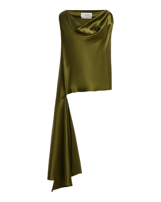 Brandon Maxwell Green Axel Asymmetrical Draped Silk Stretch Charmeuse Top