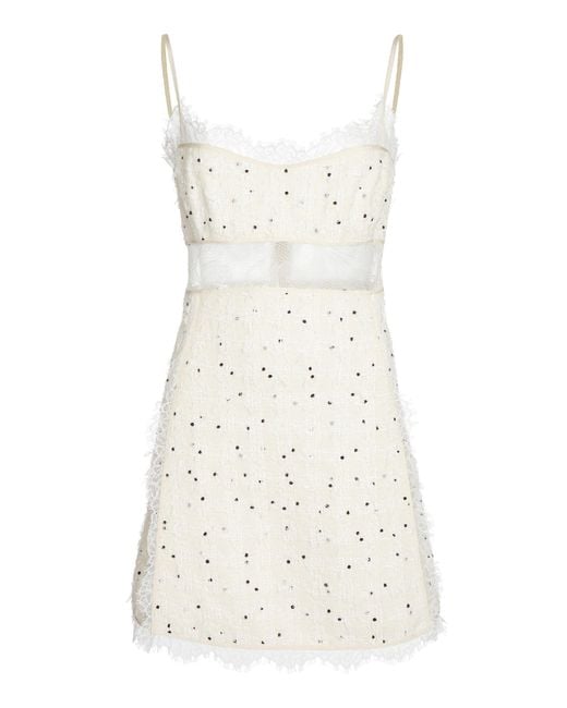 Giambattista Valli Natural Lace-Trimmed Wool Boucle Mini Dress