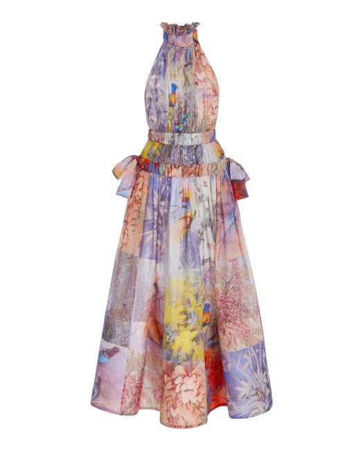 Zimmermann Multicolor Botanica Patchwork-print Linen-silk Midi Halter Dress