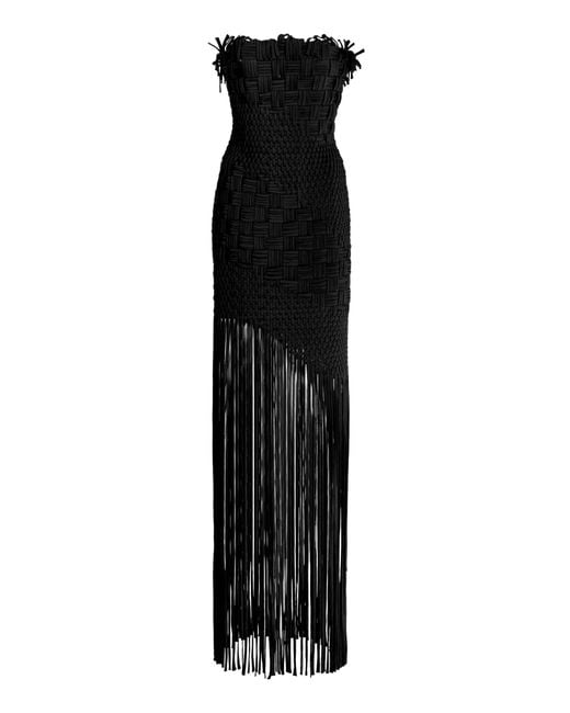 Oscar de la Renta Black Fringed-hem Crepe Maxi Dress