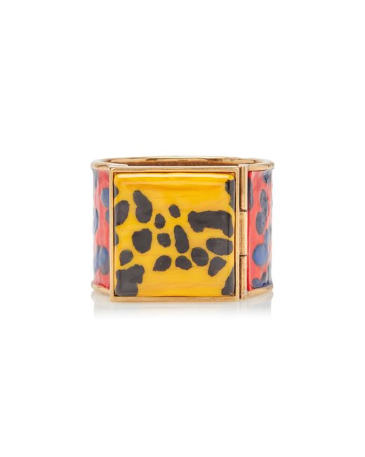 Dries Van Noten Red Patterned Enamel Cuff Bracelet
