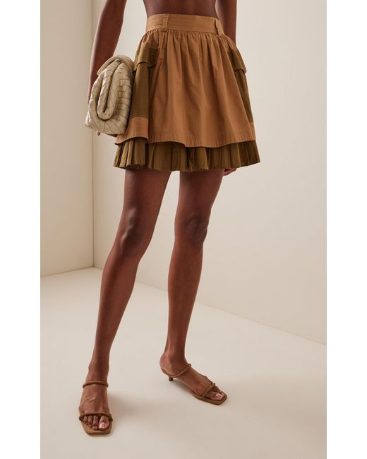Ulla Johnson Natural Jaqueline Pleated Cotton Mini Skirt