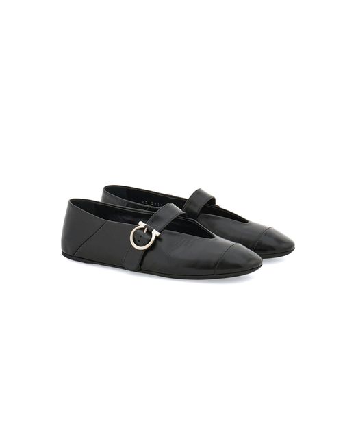 Ferragamo Black Nena Leather Mary Jane Flats