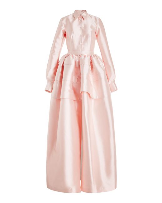 Greta Constantine Pink Tadiak Tailored Wool-silk Gown