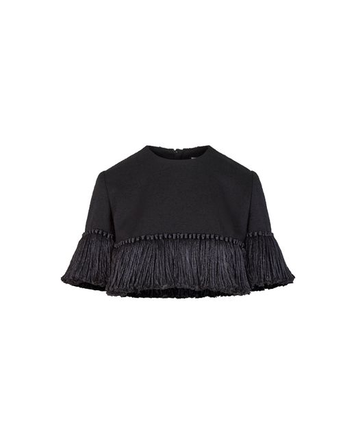 Heirlome Black Matilde Fringed Wool-Blend Top