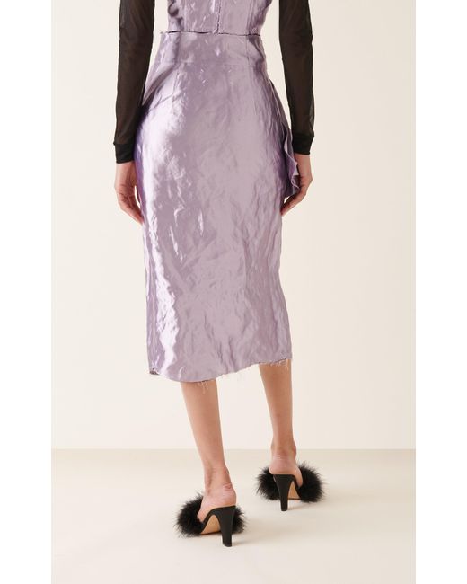 Maison Margiela Purple Gathered Metallic Silk Midi Skirt