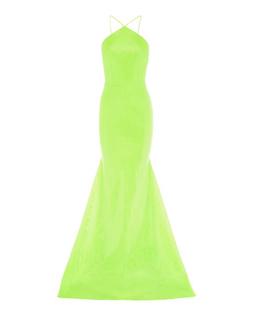 Alex Perry Green Aleta Diamond Halter Sequin Gown