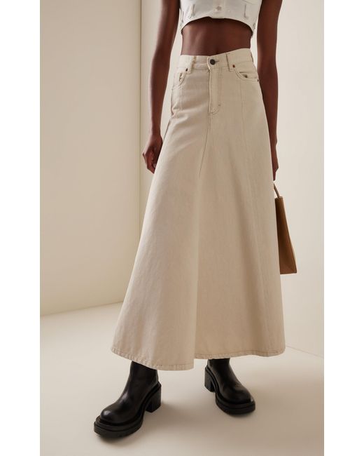 Haikure White Serenity Flared Denim Maxi Skirt