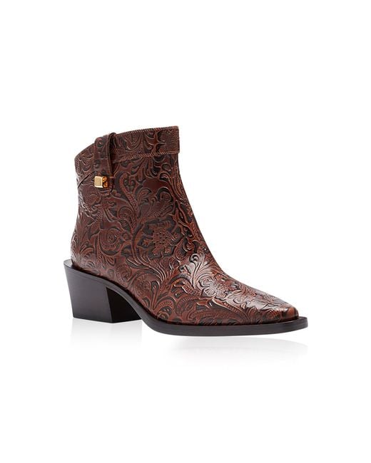 Skorpios Brown Alexandra Borgia Charro Embossed Leather Ankle Boots