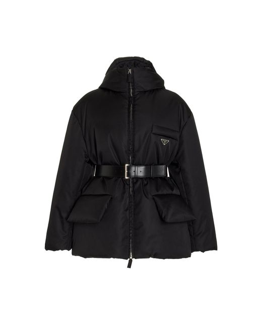 Prada Black Belted Re-nylon Down Jacket