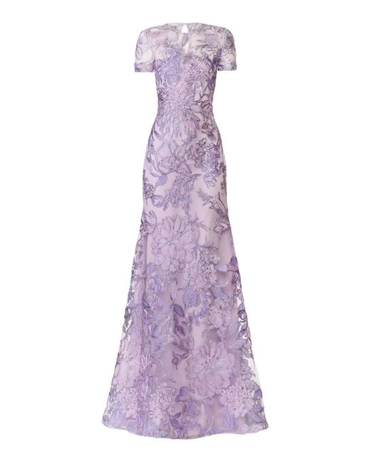 Naeem Khan Purple Fit-And-Flare Metallic Raffia Gown