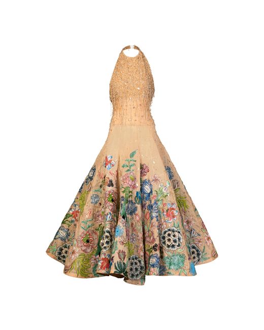 La Fuori White Eaten By Rainforest Emb Embroidered Embellished Silk Gown