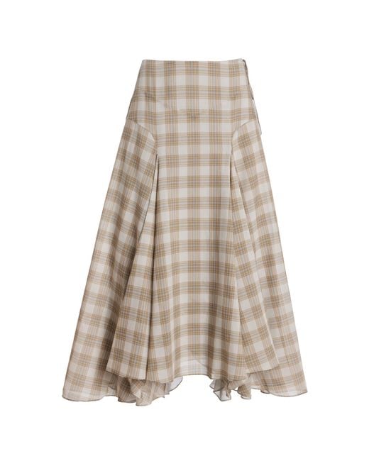 Kallmeyer Natural Alyse Checked Cotton-Blend Midi Skirt