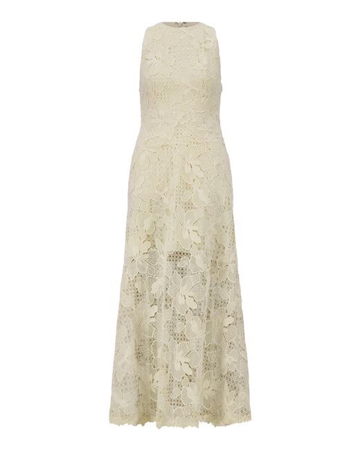 Lela Rose Natural Lattice Guipure Lace Midi Dress