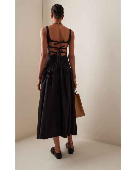 Marlies Grace Exclusive Lea Lace up Cotton Midi Dress in Black Lyst