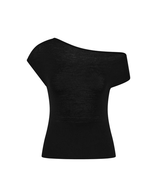 St. Agni Black Superfine Merino Off-Shoulder Top