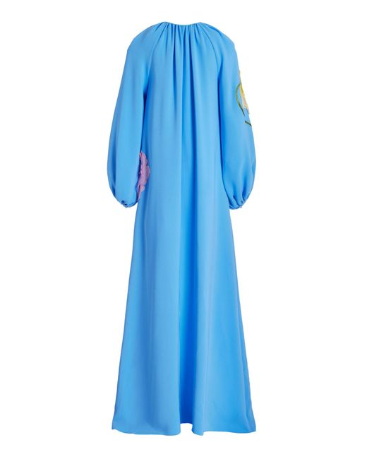 Oscar de la Renta Blue Oversized Embroidered Silk Maxi Dress