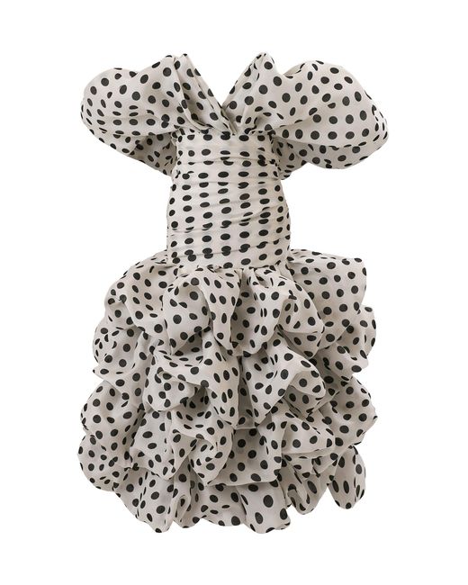 Carolina Herrera White Ruffled Polka-Dot Gazar Fil Coupé Midi Dress