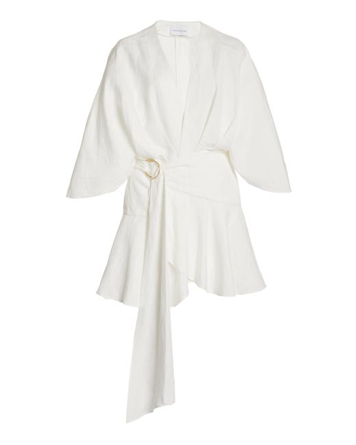 Significant Other White Olivia Linen-blend Mini Wrap Dress
