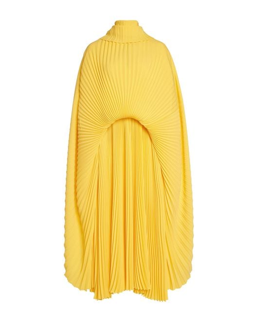 Balenciaga Yellow Pleated Crepe Maxi Dress
