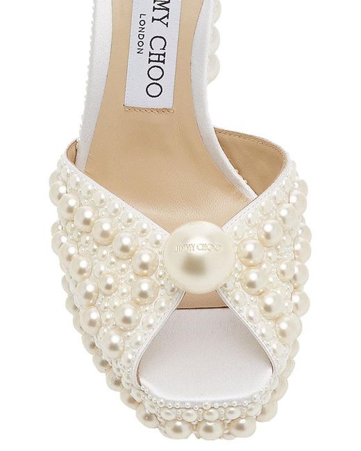 Jimmy Choo White Sacaria Pearl-Embellished Satin Platform Sandals