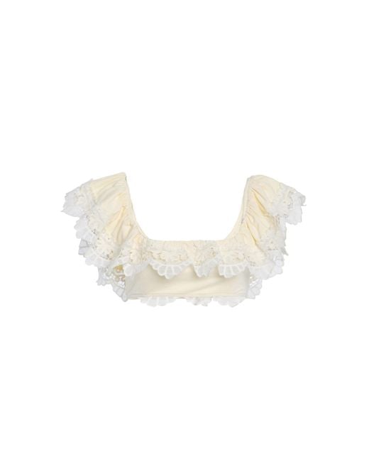Sea White Iyla Ruffled Lace-Trimmed Bikini Top