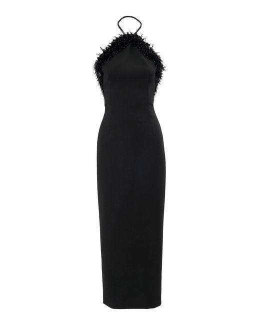 Carolina Herrera Black Embellished Bi-Stretch Wool Tailoring Midi Dress