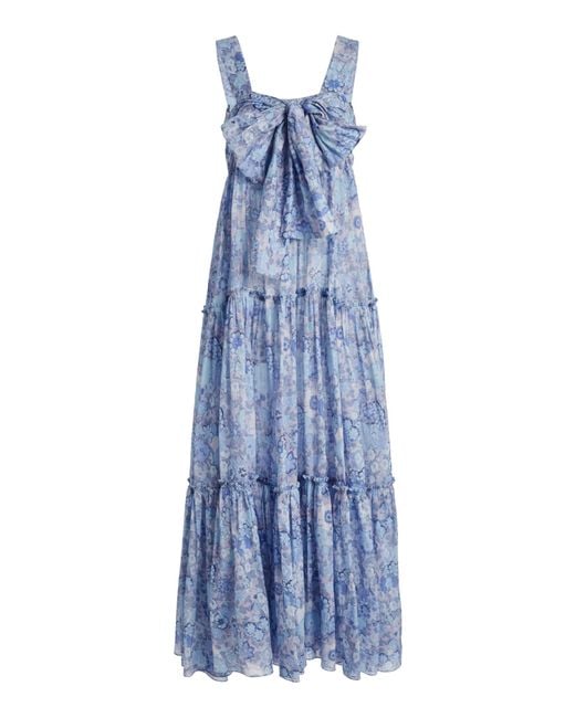 Chloé Blue Floral-Printed Cotton Voile Midi Dress