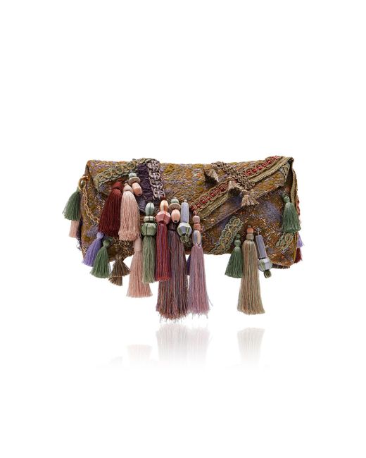 Dries Van Noten White Tasseled Jacquard Clutch