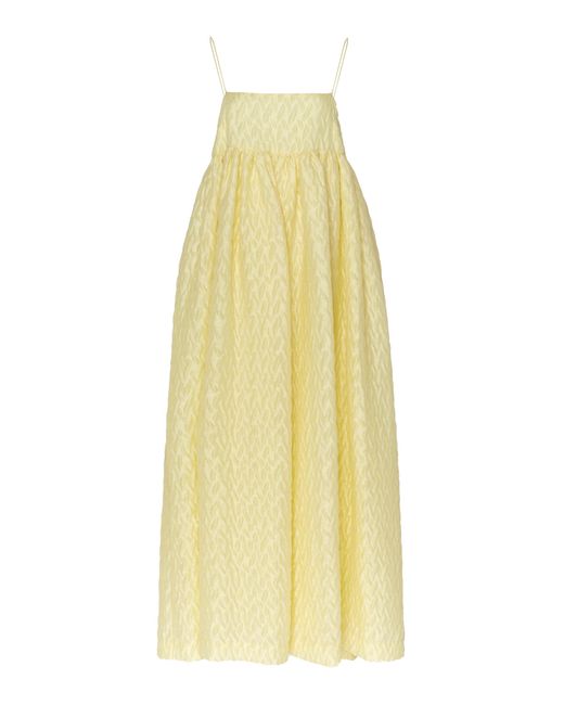 CECILIE BAHNSEN Yellow Beth Strapless Linen-blend Dress