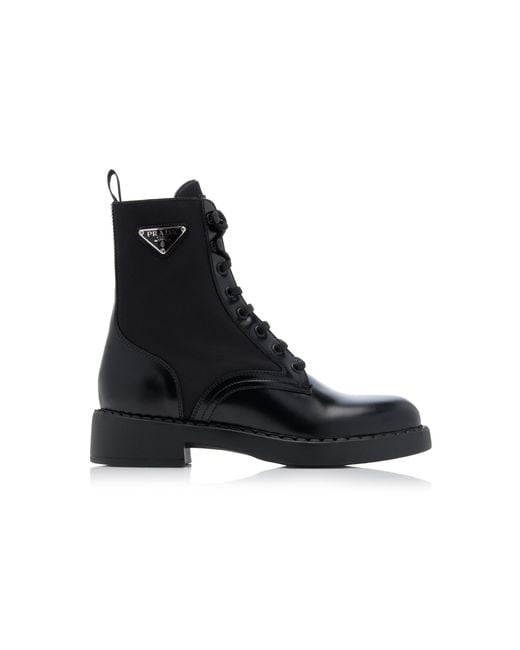 Prada Black Triangle-logo Lace-up Boots