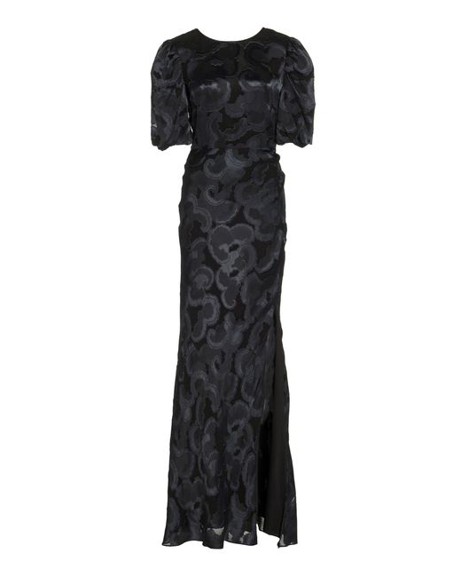 Saloni Black Annie B Floral Silk Gown