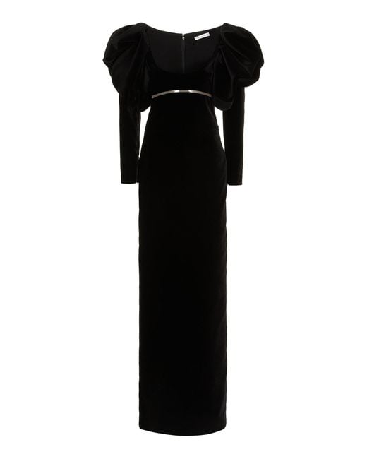 Oscar de la Renta Black Puffed Velvet Gown