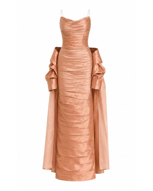 Sandra Mansour Orange Undertow Draped Silk Maxi Dress