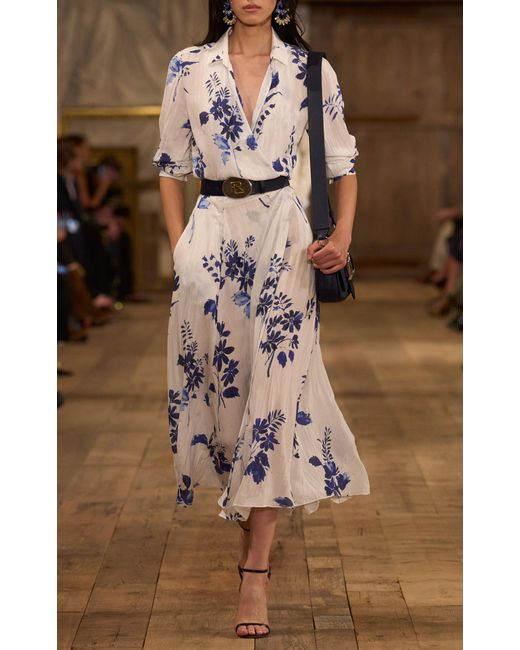 Ralph Lauren White Aniyah Wrapped Floral Midi Dress